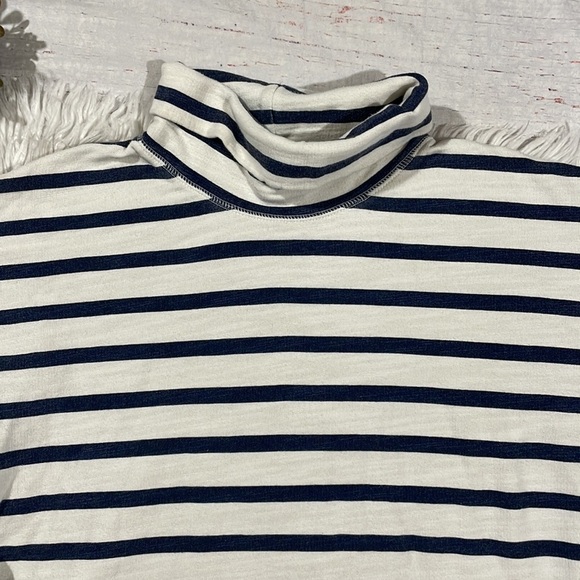 J. Crew Vintage Terry Cotton Stripe Navy Turtleneck Pullover Sweatshirt - Picture 5 of 10